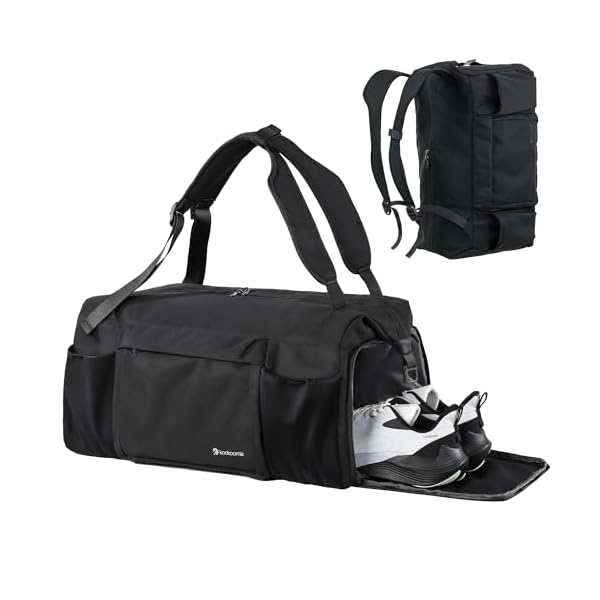 Kookoomia Gym Bag for Men with Shoes Compartment and Wet Pocket Convertible Duffle Bag and Gym Backpack Waterproof Sports Bags for Men with 2 Bottle Holders Multipurpose Weekender Overnight Bag -Black