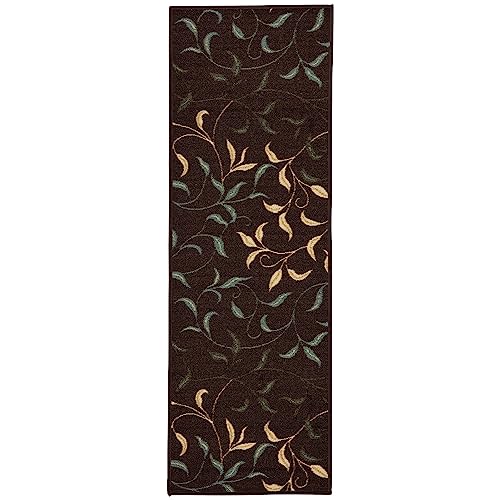 Ottomanson Hallway Runner Rug 20" x 59" Non Slip Leaves Area Rugs Easy to Clean Laundry Rug Runner Durable & Pet Friendly Floor Carpet Runners for Hallways Entryway Living Room Kitchen Bathroom, Brown
