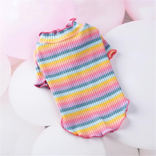 Yaopelky Small Medium Dog Clothes Rainbow Striped Dog Shirts Stretchable Long Sleeve Cat T-Shirt Pet Outfits for Chihuahua Yorkie Teddy (Pink edge - Image 2