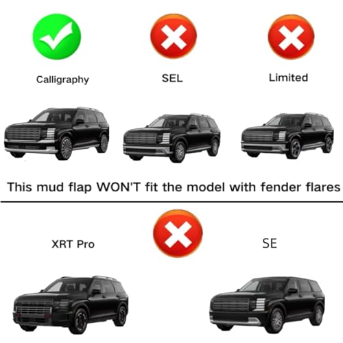 Image of No Drill Mud Flaps Compatible with Hyundai Palisade 2026(Only for Calligraphy), OEM Style Textured Black Custom Fit All Weather Exterior Accessories(4PCS)