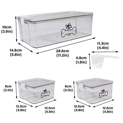 Brabtod 3-Pack Plastic Pet Food Storage Containers,Airtight Dog Treat Container Set With Measuring Cup,Stackable Portable Pet Treats Bin For Dog Cat Outdoor Camping Picnic(4.2L+1.25L+1.25L)-Bpa Free #TOP6