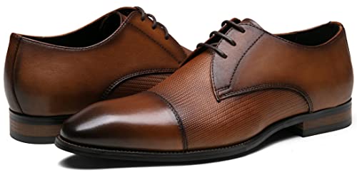 Jousen Leather Mens Dress Shoes Brown Italy Dress Shoes For Men Cap Toe Oxford Derby Shoes(Amy9026 Brown 11.5) #TOP7