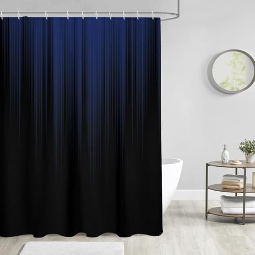 Image of AAtter Blue Shower Curtain Black and Navy Modern Abstract Mens Boys Gothic Goth Cool Anime Dark Ombre Masculine Teen Two Tone Boho Home Bathroom Decor Bathtub Set with 12 Hooks, 60x72 Inch, Gradient