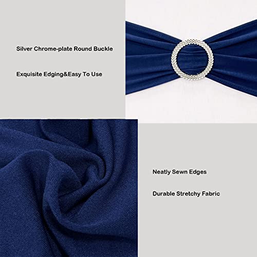 Image of Spandex Chair Sashes Bands, Navy Blue, 50PCS | Stretch Chair Ties Bows, With Buckle Slider, For Wedding Party Banquet Decoration