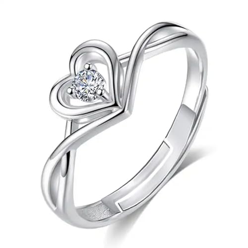 Image of Okos Women Fashion Jewellery Rhodium Plated Solitaire Style Adjustable Heart Finger Ring with Cz Stone For Girls and Women FR1000970WHT