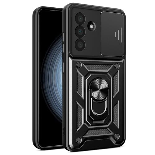Image of Heavy Duty Back Case Cover for Samsung Galaxy M36 /F36 5G, Shockproof Samsung Galaxy M36 /F36 Back Cover, Ring Case with Kickstand and Camera Protection Shutter - Black