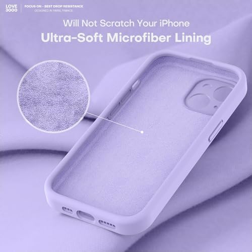 Image of LOVE 3000 Compatible with iPhone 15 Case, [Smooth Silicone Full Coverage Camera] [8ft Drop Protection], Soft Microfiber Lining Full Body Protective Case for iPhone 15 6.1 inch - Light Purple