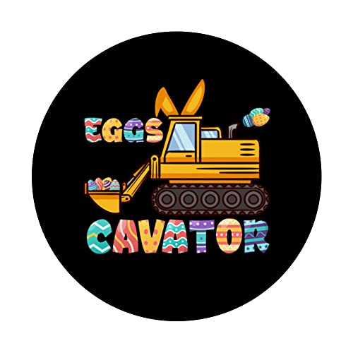 Kids EggsCavator Happy Easter Funny Excavator Egg Hunting PopSockets Swappable PopGrip, Black - Image 3