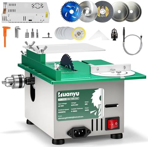 Huanyu Mini Table Saw Upgraded 300W 13000RPM Portable Precision Table Saws Set for DIY Crafts Woodworking 0-180 Angle Cutting Multifunctional 1.14IN Cut Depth (Group 3)