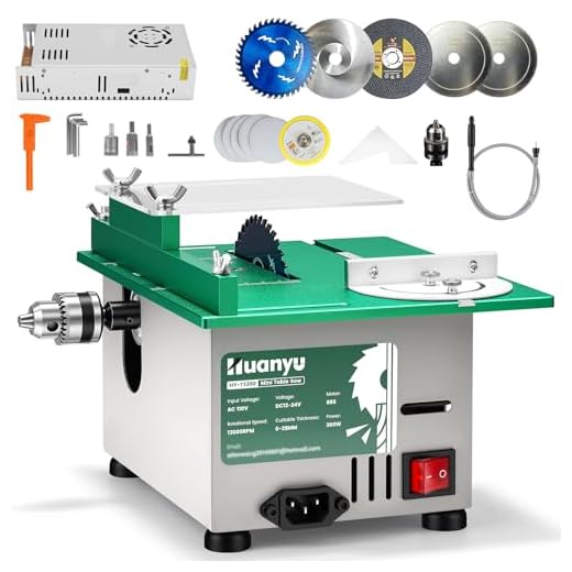 Huanyu Mini Table Saw Upgraded 300W 13000RPM Portable Precision Table Saws Set for DIY Crafts Woodworking 0-180 Angle Cutting Multifunctional 1.14IN Cut Depth (Group 3)