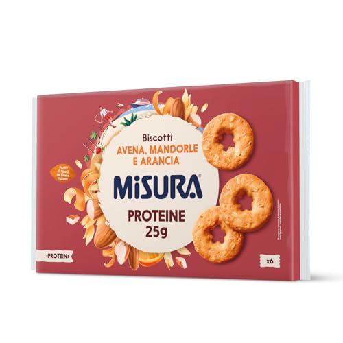 Misura Protein Biscotti con Mandorle e Fiocchi di Avena - Ricchi di Proteine Vegetali, Farina da Filiera Italiana, Confezione in Carta Certificata FSC, 6 Porzioni da 6 Biscotti