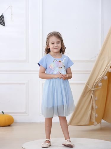 Image of Hongshilian Little Girls Cotton Casual Dress Cartoon Print T-Shirt Short Sleeve Skirt Dresses