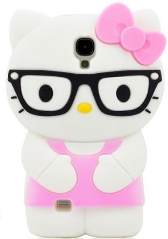 FiveBox 3d Cute Hello Kitty Cat Soft Silicone Rubber Gel Case Cover Skin for Samsung Galaxy S4 I9500 (glasses/Light Pink)