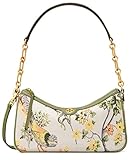 Tory Burch 86558 T Monogram Brocade Olive Green Multicolor Bird Floral With Gold Hardware Women's Top Handle Studio Bag