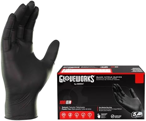 GLOVEWORKS Nitrile Gloves Disposable 5 mil Black Size Small Box of 100