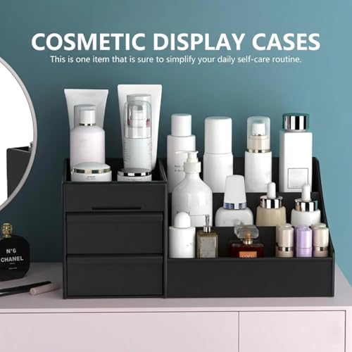 Image of INOVERA Makeup Organizer with Drawers | Countertop Cosmetics Display Case for Dressing Table | Vanity storage Holder Box (Black)