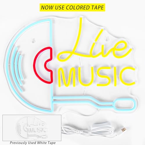 Image of Live Music Neon Sign Retro Vinyl Record Player Neon Signs LED Lights Recording for Wall Decor Music Room Studio Classroom Beer Bar Party Club Livehouse Bedroom Decoration Vintage Light