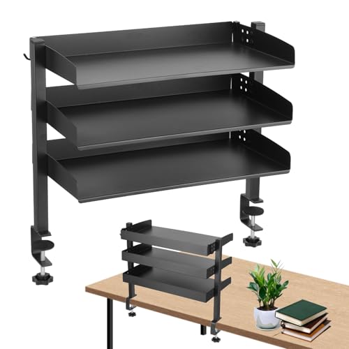 Aissiora デスク上収納ラック 穴あけ不要 デスクサイドラック 三段机上ラック 机上台 卓上棚 可動クランプ固定 前後に調節できるデスク上/下 ケーブル 本 小物収納