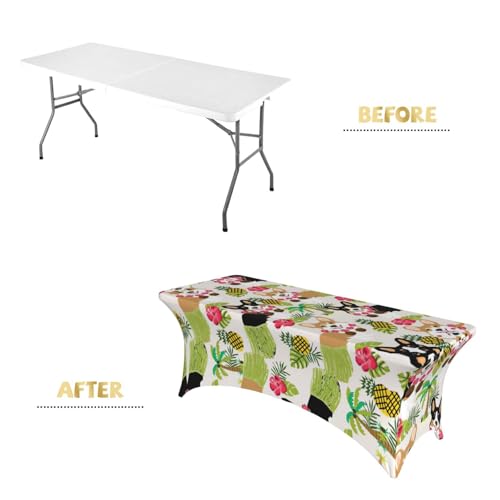 Nappe de table extensible corgi et fleurs tropicales 1,8m élasthanne - 5