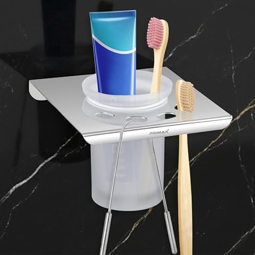 Image of Plantex (Primax) Tumbler Holder for Bathroom /Stainless Steel Toothbrush Holder /Toothpaste Stand /Bathroom Accessories - (Chrome)