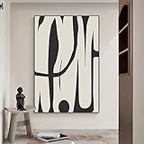 Black and White Abstract Line Art Canvas Print Painting Modern Wall Lines Abstract Line Wall Art Black and Beige Poster Modern Minimalist Picture Shapes Illustrations Artwork 16x24inch No Frame