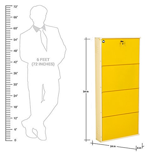 Image of Delite Kom 24 Inch Wide, 4 Shelf Metal Shoe Rack Wall Mounted for Home with Central Lock Holds Upto 12 Shoes or 20 Slippers Pair | 1 Year Warranty | (54 x 24 x 5 Inch, Ivory Yellow) | DIY Space Saving