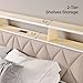 Salamir Queen Headboard Only, Headboard for Queen Size Bed with Storage, Upholstered Headboards with LED Lights & Charging Station, Attach Frame, Ideal for Bedroom/Dorm/Guest Room, White & Beige