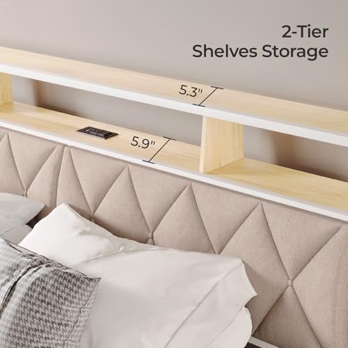 Salamir Queen Headboard Only, Headboard for Queen Size Bed with Storage, Upholstered Headboards with LED Lights & Charging Station, Attach Frame, Ideal for Bedroom/Dorm/Guest Room, White & Beige by Salamir - Image 6