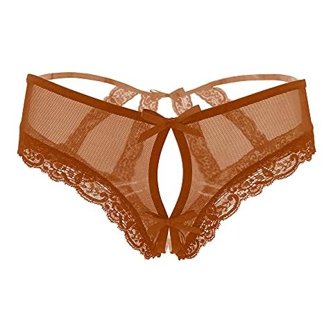 SUKIRIYA Women’s lace briefs sexy panties with cage back (Chocolate Brown, XL) Cover