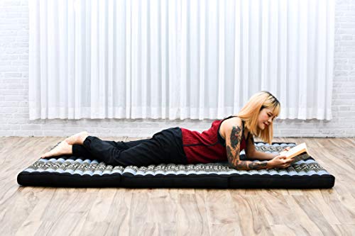 Image of Leewadee Trifold Mattress XL - Comfortable Thai Massage Pad, Foldable Relaxation Floor Mattress Filled with Eco-Friendly Kapok, Perfect to Use as a Sleeping Mat 79 x 39 inches, Blue