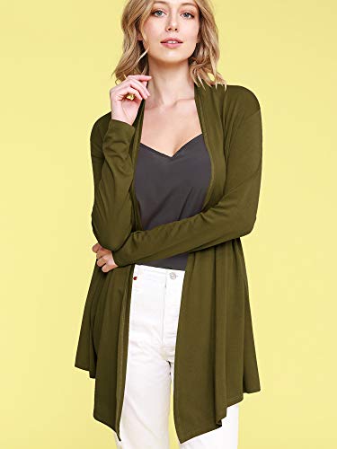 Image of Lock and Love Women's Draped Front Open Asymmetrical Cardigan - Casual Long Sleeve Lightweight Duster