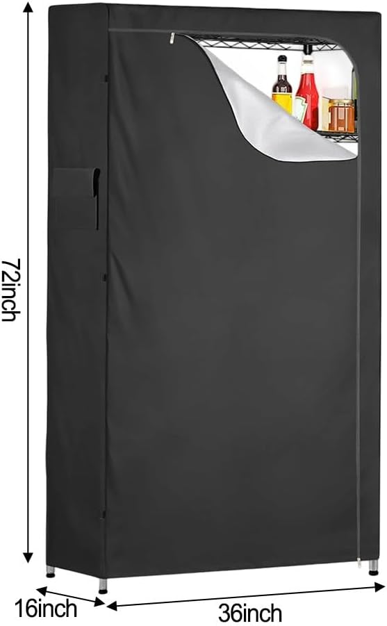 Shelf Cover For Wire Shelving Units, Dustproof And Waterproof 210D Heavy Duty Oxford Cloth Replacement Parts With Zipper Access And Side Pockets For Indoor Or Outdoor Organization(36x16x72inch)