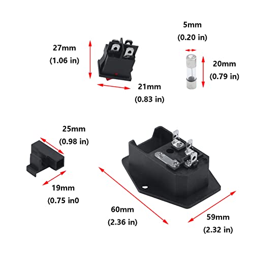 Antrader 6Pcs Inlet Module Plug Male Power Socket With 5A Fuse Switch 10A 250V 3 Pin Iec320 C14 #TOP1
