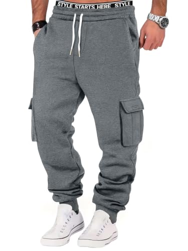 Hello MrLin Joggers for Men UK Casual Drawstring Baggy Sweatpants Stretch Waist Gym Workout Tracksuit Bottoms Men with Pocket Grey