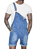 Mens Denim Shorts Bib Overall Jean Romper Casual Loose Fit Walkshort Button Pockets Summer Jumpersuit