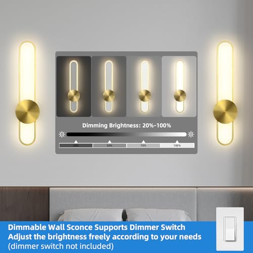 Image of JAYMP Modern Wall Sconce 4000K Dimmable LED Wall Light Fixture, Hardwired Wall Lamp for Living Room, Dining Room, Bedroom, Hallway, Lobby, Entryway, 1 Pack (Brushed Black, H56cm /22inch)