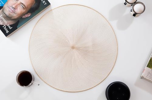 Image of HomeCloud PVC Material Round Shape Table Mat, Dining Table Mat,Table Placemats, Round Mats,Best for Bed-Side Table /Center Table, Dining Table /Shelves (Sparky Circle Gold, Set of 2)