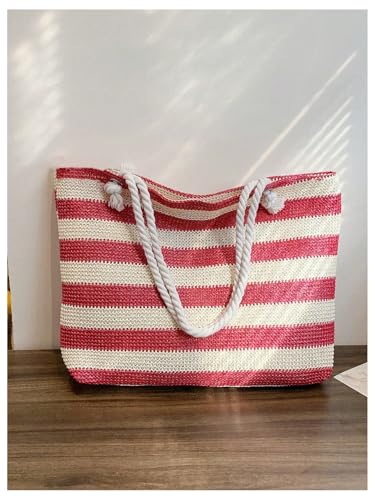 Floerns Women's Striped Straw Beach Shoulder Tote Bag Rope Handle Large Capacity Vacation Totes2