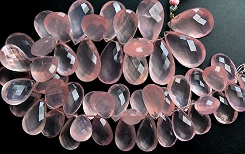 Quartz rose Madagascar facetté perle briolette poire 26-15mm pour création collier