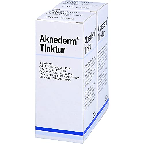 aknederm Tinktur 2x 50ml - mit Lactic Acid/Milchsäure (AHA) und Salizylsäure (BHA) - sanfte porentiefen Hautreinigung und Desinfektion - Zink Gesichtswasser für trockene/sensible & unreine Haut – Bild 5