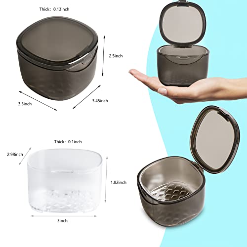 Uouovo 2022 Upgraded Denture Bath Box Cup, No-Leak Denture Case,Retainer Cleaning Box, Complete Clean Care For Dentures, Clear Braces, Mouth Guard, Night Guard & Retainers (Transparent Grey) #TOP2