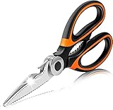 ? Acier inoxydable de qualité supérieure 3Cr14 ? Fabriquées en acier 3CR14, les cisailles de cuisine robustes offrent une excellente résistance à la rouille et à la corrosion. Parallèlement, il dispose de lames ultra tranchantes, d'une dureté plus élevée et d'une boîte de rangement attrayante. Surpasse facilement tous les autres ciseaux.