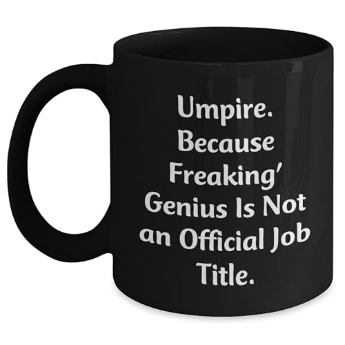 Umpire's genius in Action, Gifts from Men for Umpire, Black Coffee Mug, Christmas Unique Gifts