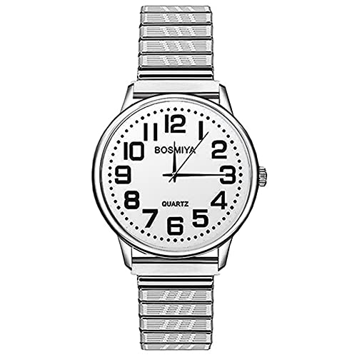 JewelryWe Montre à Bracelet Extensible Homme Grands Chiffres - Montre à Bracelet Elastique Quartz Simple et Élégante Ultra-Clair et Facile à Lire pour Les...