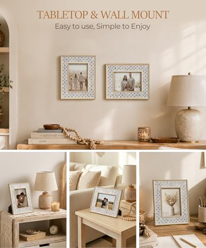 Afuly 5x7 Picture Frame Boho Picture Frames 3D Cross Pattern Distressed Moroccan Photo Frame Wall Desk Bohemia Home Office Decor Wedding Birthday Gifts for Mom Woman Grandma - Image 5