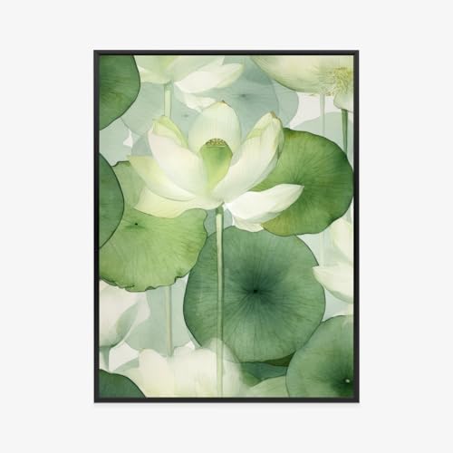 Poster Fleur de lotus blanche Wallero 70x100 cm avec cadre noir