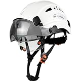SAFEBUILDER Safety Helmet Hard Hat with Visor Adjustable Lightweight Vented Work Hard Hats for Men ANSI Z89.1 Approved Industrial (01-White Helmet with Clear Tinted Visor)
