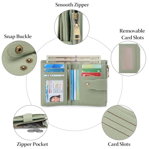 Image of GAEKEAO Small Wallets Woman RFID Blocking Leather Bifold Card Holder Wallets with Zipper Pocket Removable ID Window