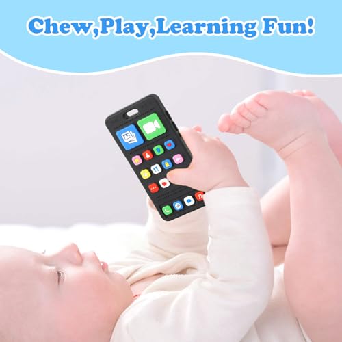 Image of Baby Silicone Teething Toys, Phone Teether Toys for Toddlers 3-18 Months, Boys Girls Babies Teething Toy, Baby Chew Toy, Freezer BPA Free
