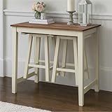 NAFORT 3 PCS Small Dining Set, Counter Height Breakfast Nook Set with 2 Saddle Stools & Wooden Tabletop, Farmhouse Bistro Table Set Pub Table Set for Bar, Kitchen, Living Room & Dining Room